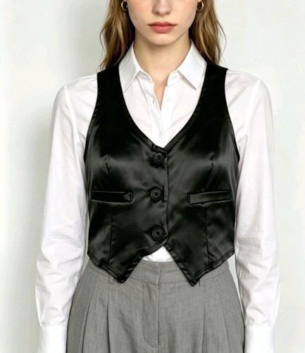 Black faux leather cropped - leather,