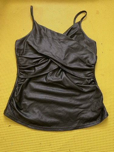 Ladies faux leather vest top - leather, l