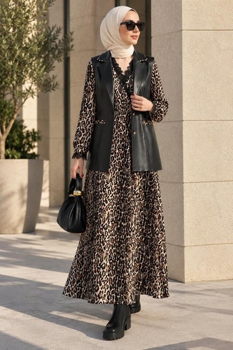 Women leopard print midi - midi, dress