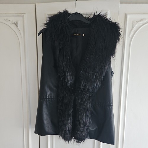 Black faux fur leather gilet - fur,
