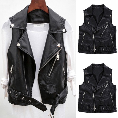 Womens faux leather waistcoat - faux,