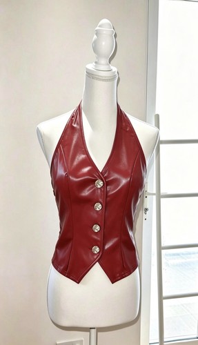 Red faux leather halter - red,