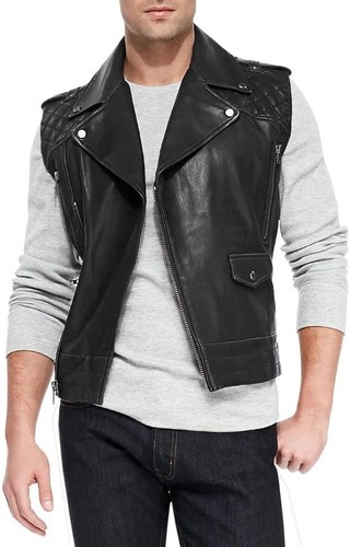 Men black leather biker - men's,