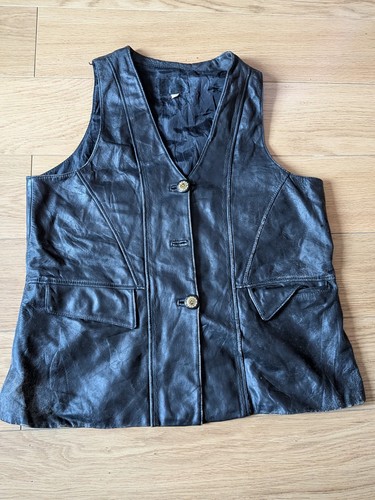 Black leather waistcoat - black,