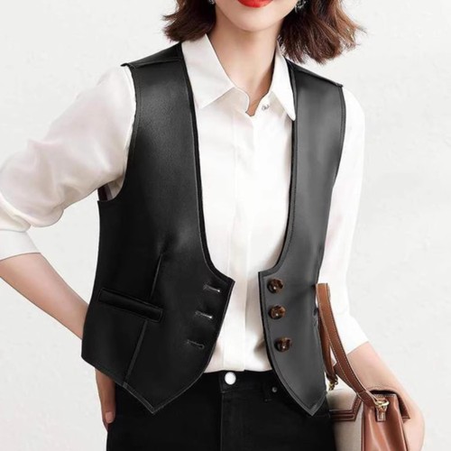 Lady faux leather waistcoat - faux,