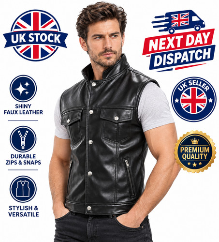 Men black faux leather biker - men's,