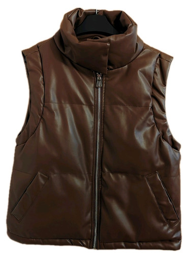Brown faux leather puffer - , vest