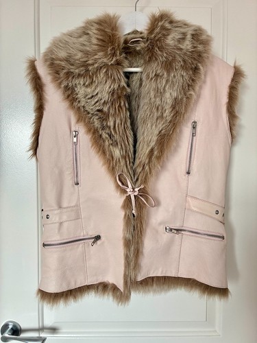 Pink real leather faux - leather, fur