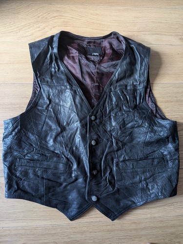 Black leather waistcoat - black,