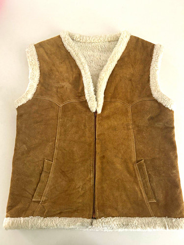 Brown leather shearling trim - brown,