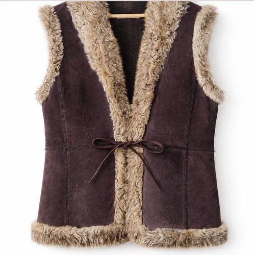 Brown real leather - faux, fur