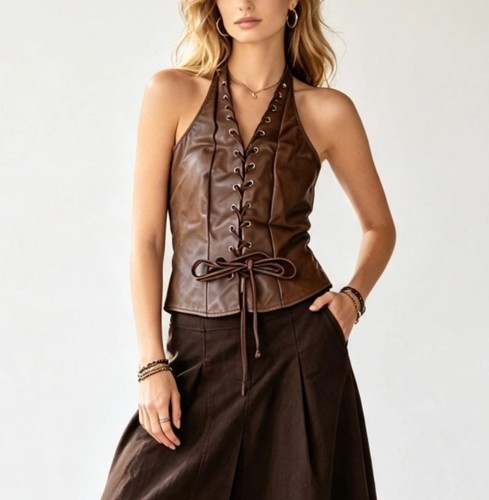 Sheinbae faux leather halter - faux,