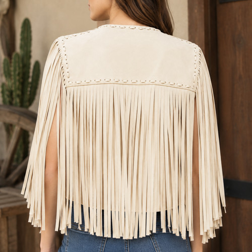 Women leather fringe - fringe, vest