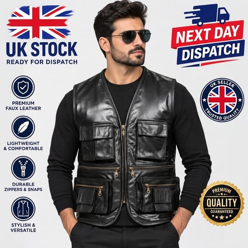 Mens black faux - faux, biker