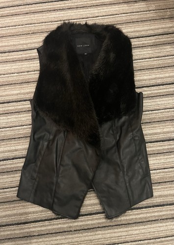 Black faux leather gilet - black,