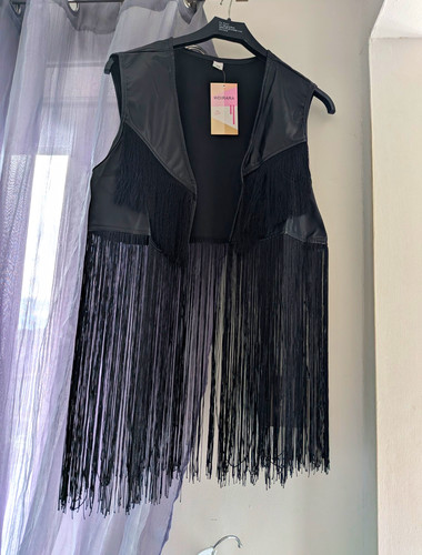 Black faux leather fringe - faux,